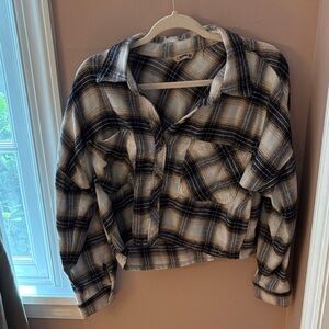 Cherokee Black and Cream Checkered Button-Down Shirt